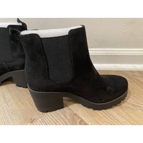 Soda Jaber Black Chunky Lug Sole Elastic Gore Pull On Wide Chelsea Ankle Boot 8 - Picture 5 of 10
